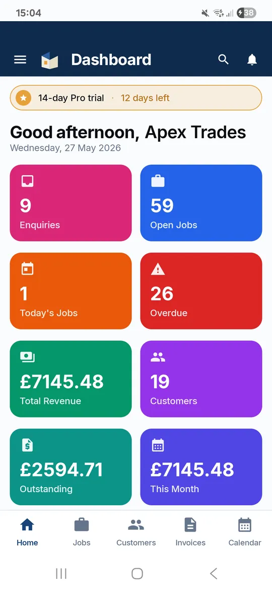TradeLinkers app screen used by plasterers