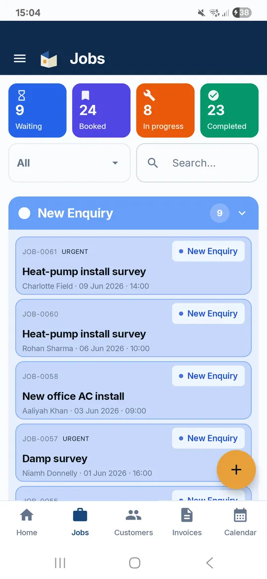 TradeLinkers booking link screen in the Android app