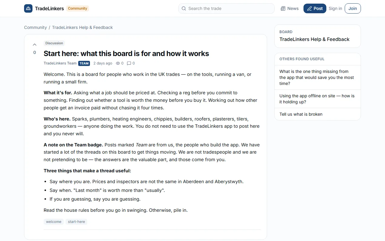 A thread on the TradeLinkers Community